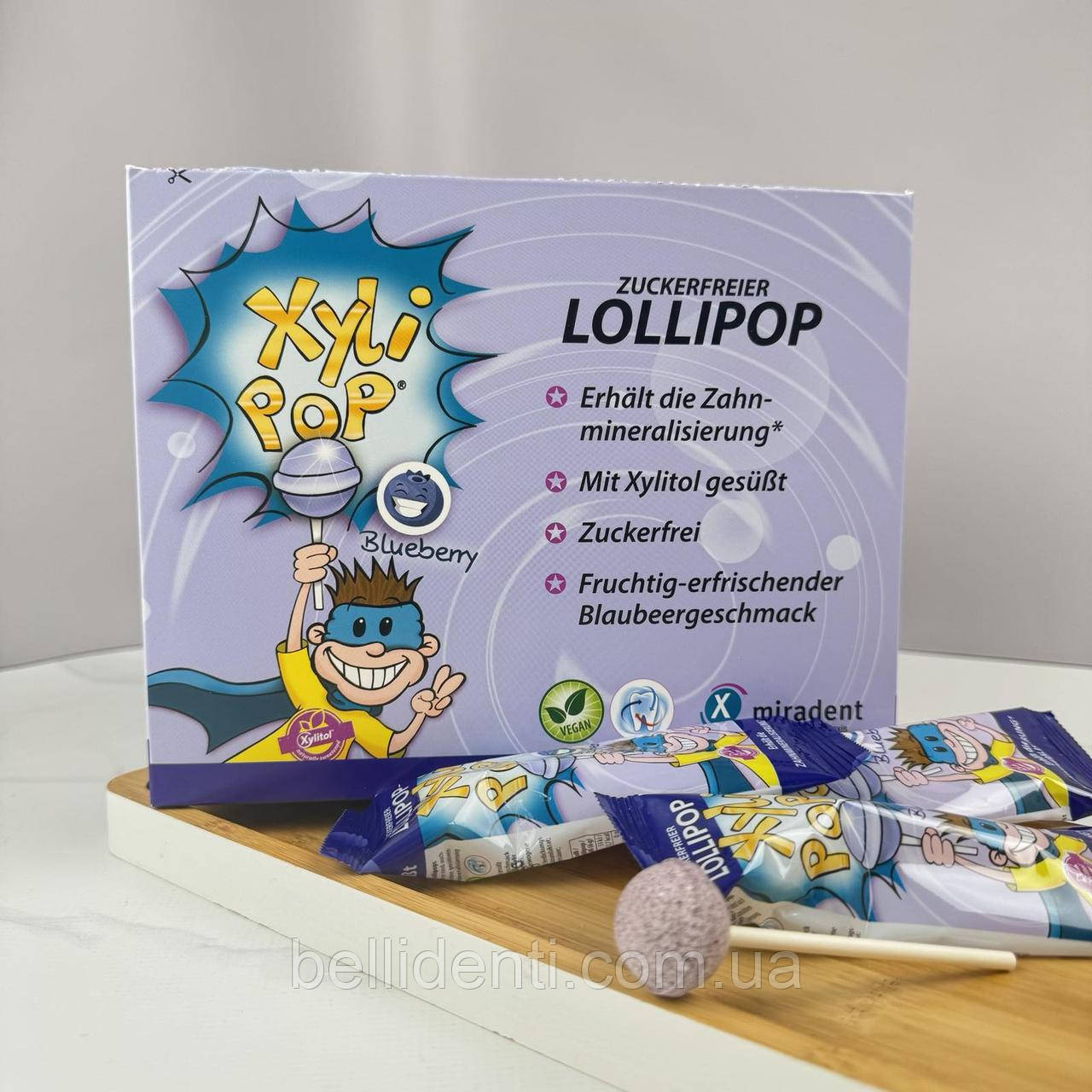 Цукерки з ксилітом Miradent XyliPop (чорниця), 50 шт