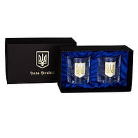 Набір для віскі "Герб" – 2 кришталеві келихи 360 мл зі сріблом і позолотою, патріотичний подарунок