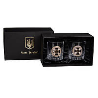 Подарунковий набір для віскі "Служба безпеки" – 2 келихи з кришталю 360 мл зі сріблом і позолотою, СБУ