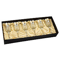 Подарунковий винний набір "Гармонія" – 6 келихів 300 мл, кришталь з платиною, срібна емблема з позолотою