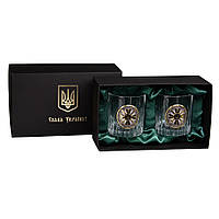 Подарунковий набір для віскі "Розвідка" – 2 кришталеві келихи 360 мл зі срібною емблемою і позолотою