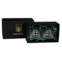 Набір келихів для віскі "Армійський" – 2 келихи з кришталю 360 мл, військова символіка зі срібла