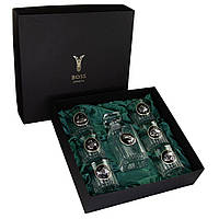 Набір для віскі "Goldfish" – графін 850 мл + 6 келихів, срібна рибка, кришталь з платиною