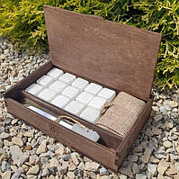 Подарунковий набір сапфірових білих каменів 20*20 мм 15 шт для охолодження віскі в дерев'яній коробці