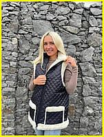 Жилет з овчини, Жилетка з овчини від виробника, Безрукавка на овчині, хутряний жилет з натуральної овчини SH1