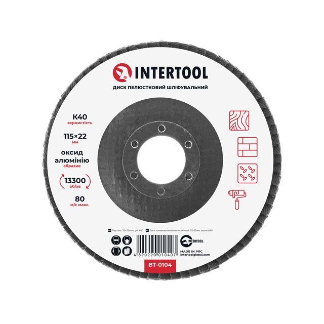 Диск шлифовальный лепестковый 115 x 22мм зерно K40 INTERTOOL BT-0104, фото 1