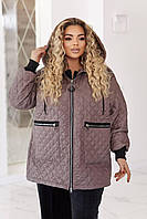 Жіноча стьобана куртка Еммі з капюшоном, у 2 різних кольорах (чорний, мокко), розміри 48-64 Моко, 48/52