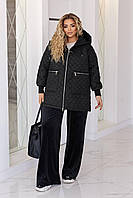 Жіноча стьобана куртка Еммі з капюшоном, у 2 різних кольорах (чорний, мокко), розміри 48-64 Чорний, 48/52