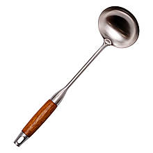 Ополоник металевий кухонний 27 (см) з нержавіючої сталі з дерев'яною ручкою HP-8-45