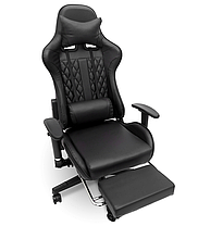 Геймерське комп'ютерне крісло з масажером, ергономічними подушками та підставкою для ніг, Чорний (G901), фото 2