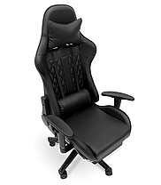 Геймерське комп'ютерне крісло з масажером, ергономічними подушками та підставкою для ніг, Чорний (G901), фото 4