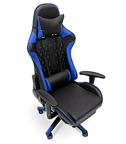 Геймерське комп'ютерне крісло з масажером, ергономічними подушками та підставкою для ніг, Чорний/Синій (G900), фото 4
