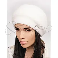 Шапка жіноча подвійна ангорова з об'ємним в'язанням зимова тепла Leks ЯЛИНА білий