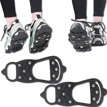 Гумові льодоступи 35-44 см для взуття на 8 сталевих шипів Чорний Льодоступи міські