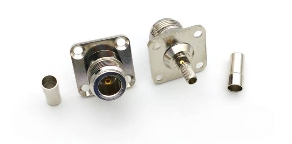 Конектор N-type Female to LMR-195, RG58, RG142, RG223, квадтратний фланець, під обжимку (для коаксіального кабеля)
