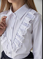 Біла Бавовняна Блуза з Воротником Ошатна Блузка для Школи (122-134р)