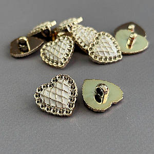 Ґудзик на ніжці пластик Ø-21 мм, Серце - Золото з білим