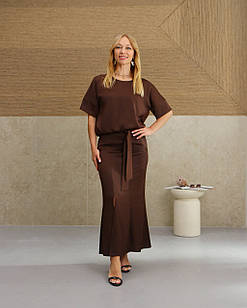 Жіноча довга спідниця атласна Віта шоколадного кольору—однотонна максі-спідниця весна-літо