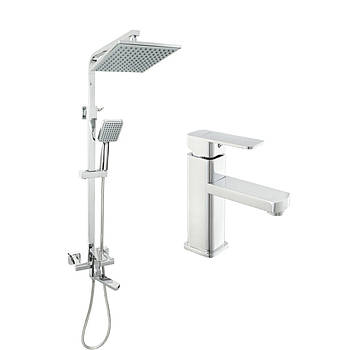 Набір душова система з тропічним душем і змішувач на умивальник VENTA 87452-10 квадратний колір хром