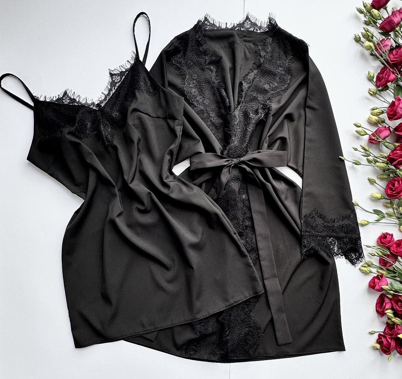 Комплект женский для дома, халат и ночнушка с кружевом