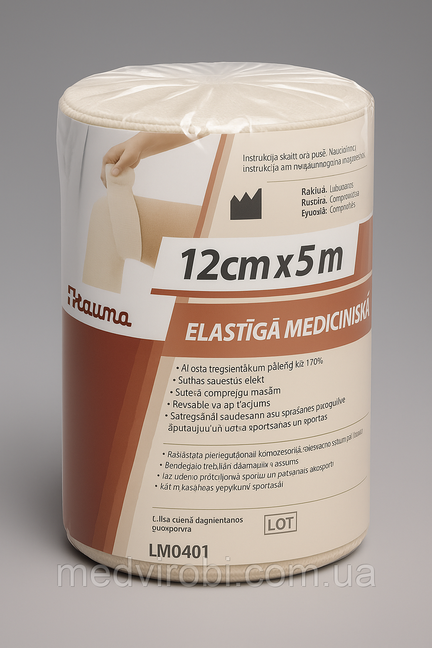 Бинт еластичний стрічковий Lauma Latex Free медичний, високої розтяжності розмір 5 м х 12 см, фото 1