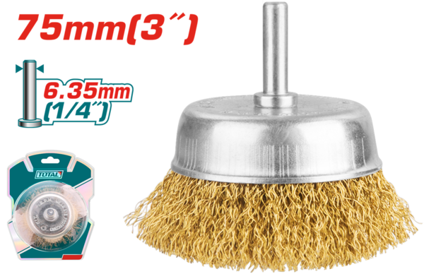 Щітка крацювання чашка TOTAL TAC33031 зі шпилькою 75 мм, фото 1