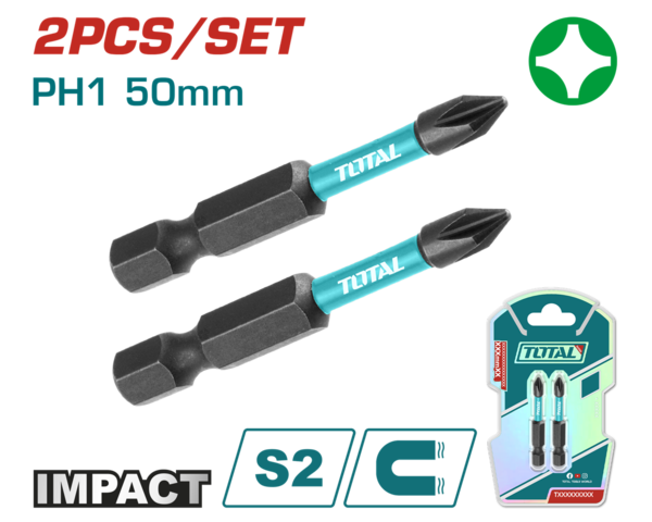Набір ударних біт TOTAL TACIM71PH150 PH1, 50 мм, 2 шт, фото 1