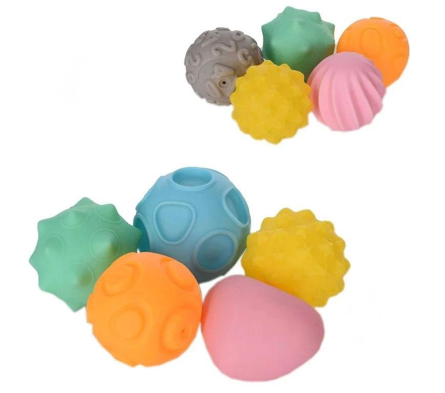 Набір тактильних сенсорних м'ячиків Монтессорі SDH168-22-26 масажні кульки для немовляти 5 шт, фото 1