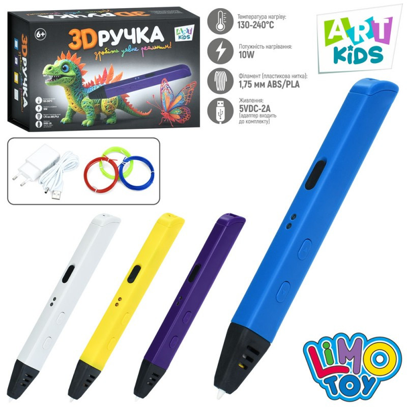 3D-ручка AK 0012, 17 см, тип філаменту (пластик) — PLA (3 кольори), індикатор, від мережі, фото 1