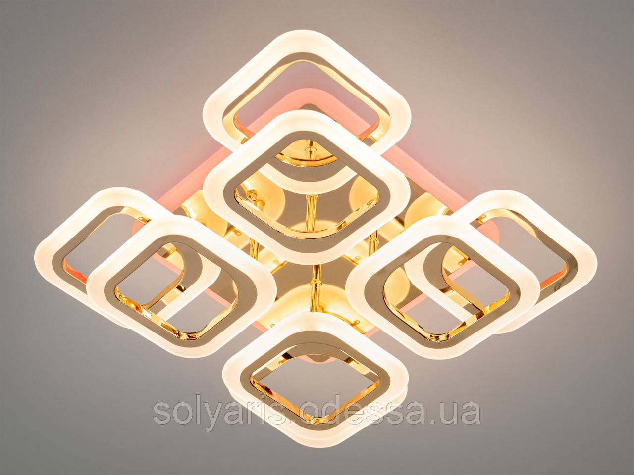 Стельова LED люстра з пультом, диммером і підсвічуванням, 110W, золото, фото 1