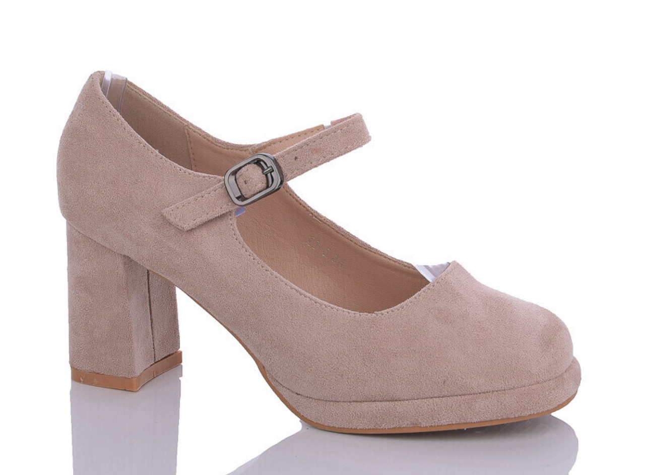 Бежеві замшеві туфлі на стійких підборах ремінець 34 35 36 розмір, фото 1