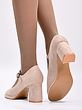Бежеві замшеві туфлі на стійких підборах ремінець 34 35 36 розмір, фото 8