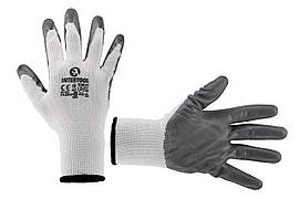 Рукавички Intertool з нітрилові покриттям 10" (біло-сіра) (12 шт.)