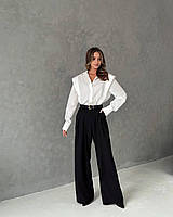 Жіночі стильні штани костюмка чорні 42-44. 46-48 Мод 018