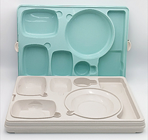 Термопіднос на 6 відділень з замком, 540 x 380 x 120 mm TT--006NL Gastro Plast PE Зелено-кремовий