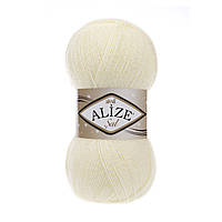 Пряжа Alize Sal Sim №01 кремовий.Акрилова пряжа з люрексом Алізе Шаль Сім для в язання, нитки для палантинів і вечірніх виробів.