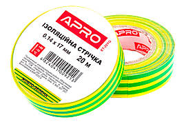 Стрічка ізоляційна Apro 20 м x 17 x 0.14 мм жовто-зелена (10 шт.)