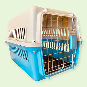 Переноска пластикова AnimAll PS-01 для котів та собак, зручна, безпечна, стильна, блакитна, 48×32×30 см
