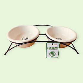 Набір мисок Lucky Pet з кераміки на металевій підставці для собак та котів, 350 мл × 2 шт