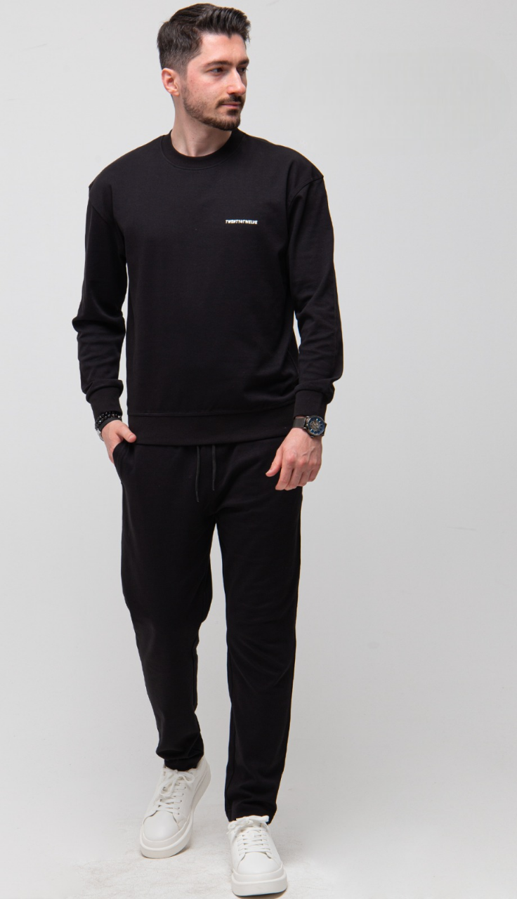 Чоловічий спортивний костюм із рівними штанами в чорному кольорі, фото 1