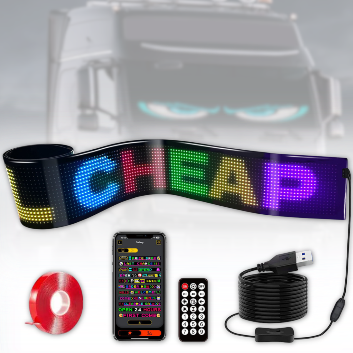 Гнучкий світлодіодний екран 120x595 мм з пультом та Bluetooth LED EYES 16x96, фото 1