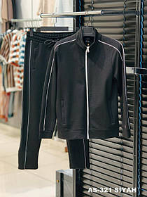 Чоловічий чорний спортивний костюм із кофтою без капюшона та підвуженими штанами