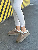 Уги капці без п'ят замшеві бежеві з білим хутром 36 37 38 39 40 41