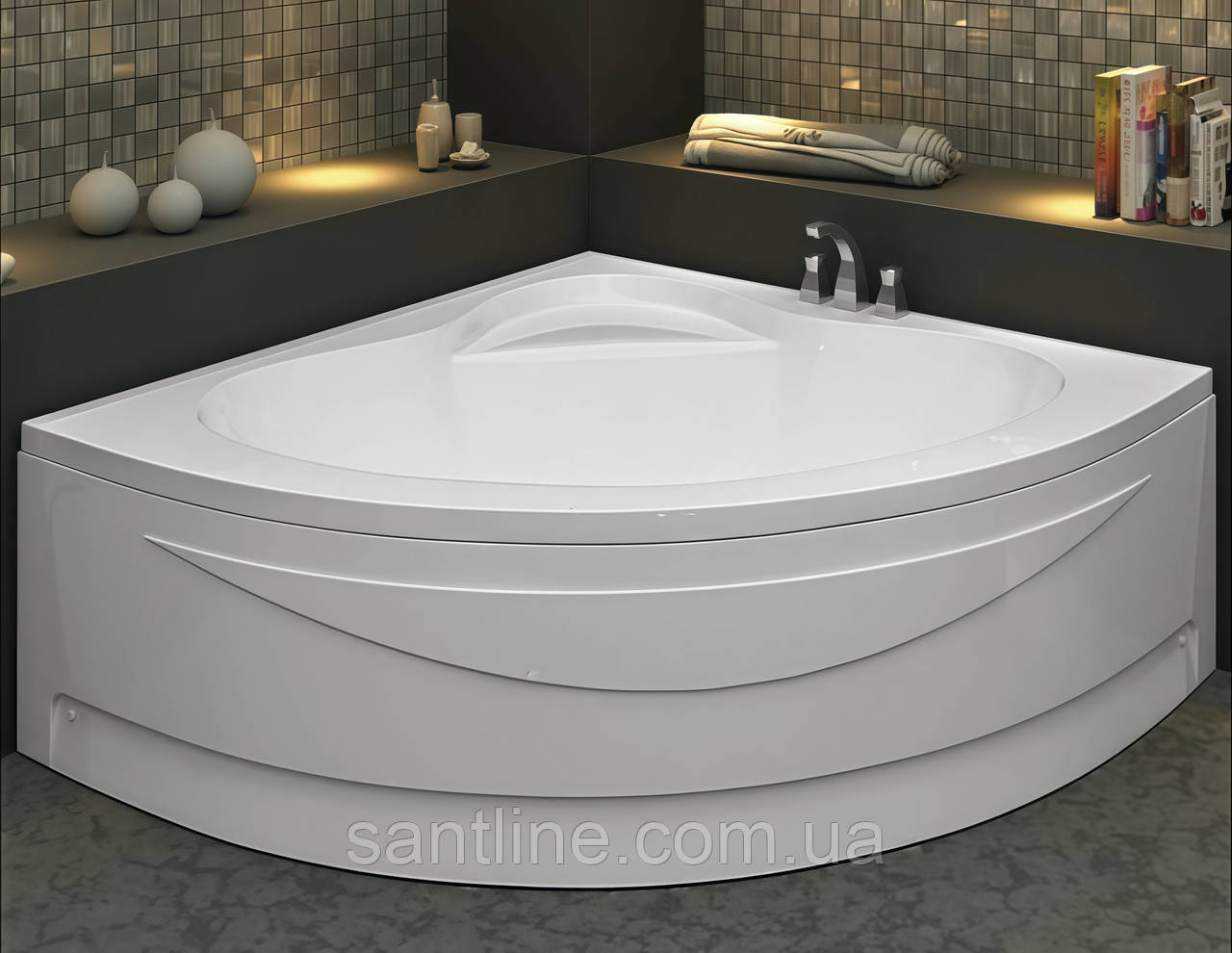 Ванна акрилова кутова Alpina 150х150х55 см з ніжками та передньою панеллю, фото 1