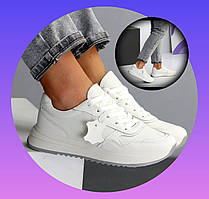 Білі жіночі кросівки Stilli з еко шкіри флотар на шнурівці спортивні