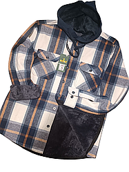 Сорочка-куртка з капюшоном Hetai vd-2001 на хутрі картата, тепла чоловіча сорочка на зиму класична 5XL