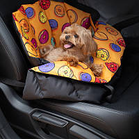 Чорна сумка для перевезення собаки в автомобілі переноска м'яка до 4 кг з подушкою Barksi Пончики