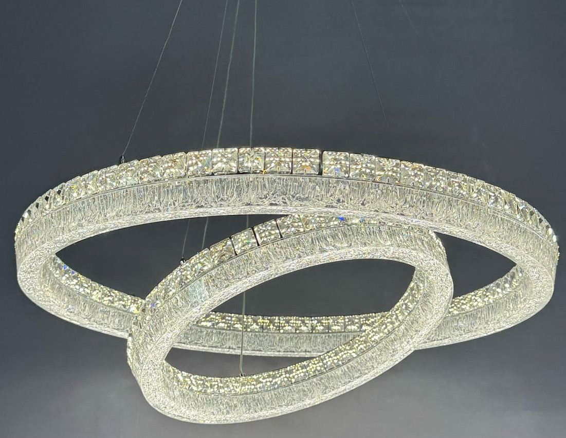 Led люстра на підвісах 2 кільця з пультом 160Вт 3200-6000К IP20 регульована висота, фото 1
