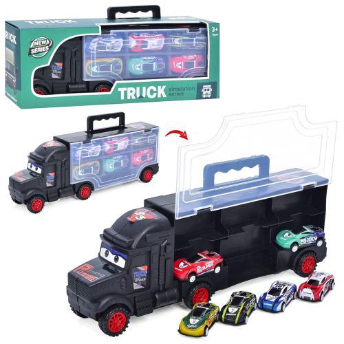 Набір машинок, трейлер гараж 34см, машинка 6шт метал 6,5см, в кор. 35,5*13*7,5см (30шт), фото 1