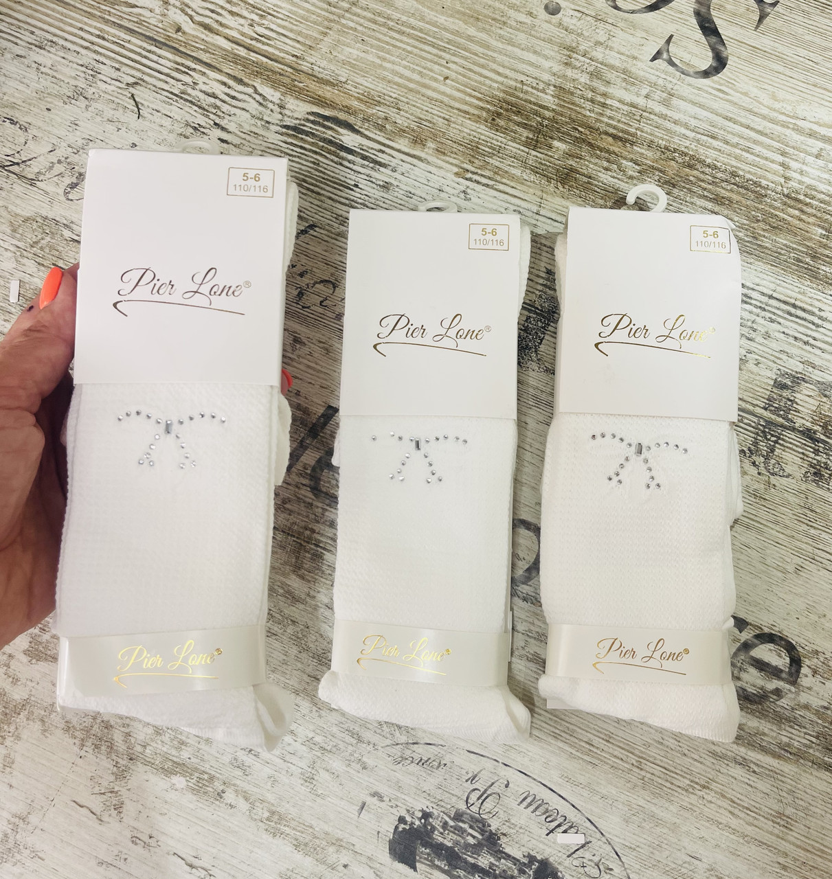 Кремові ажурні колготки для дівчаток із камінчиками Бантик, фото 1